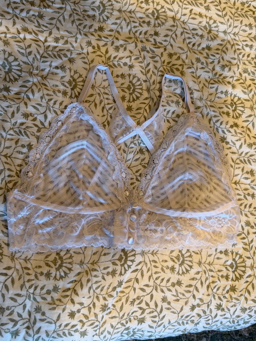 Lace Mesh Bralette with Button-Front Detail in White - Picture 3 of 4